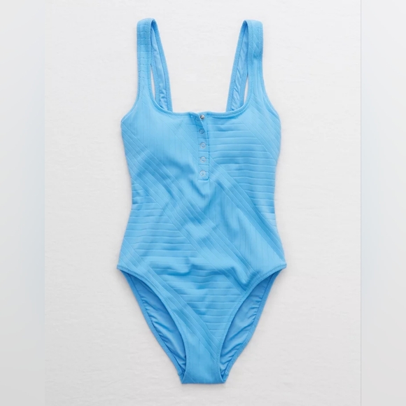 Aerie XO Ribbed Henley One Piece Swimsuit - Picture 2 of 10